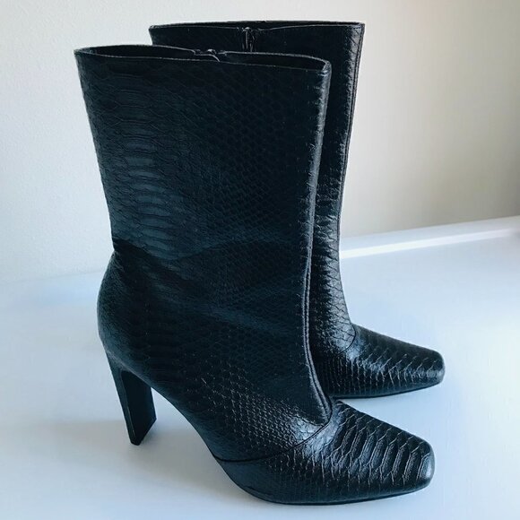 Cape Robin Boomslang Black Vegan Faux Leather Snake Skin Boots Size 9 - Picture 1 of 5